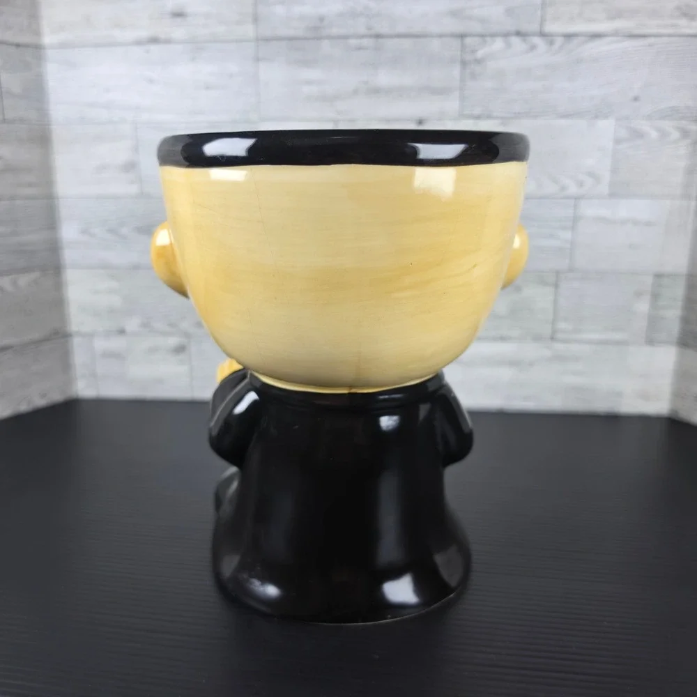 Halloween Vampire Dracula Ceramic Planter Candy Bowl Black Red Yellow 7 Inch